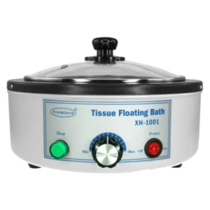 Premiere XH-1001 Tissue Floating Bath with black anodized basin and glass lid.