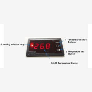 Close-up of the Premiere XH-2004 digital LED display and temperature control buttons for precise laboratory heating